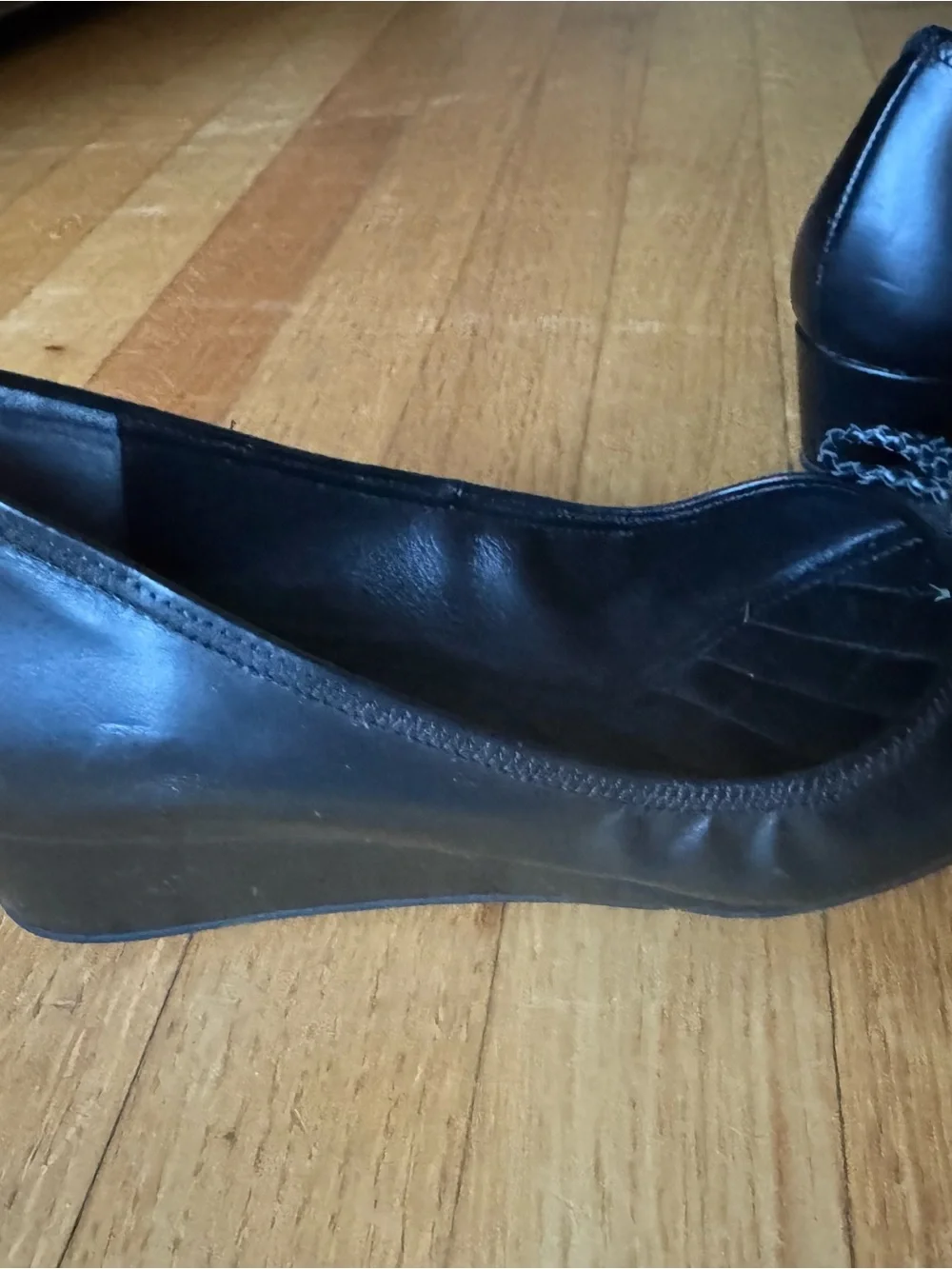 Cole Haan Black Leather Bow Trim Wedges